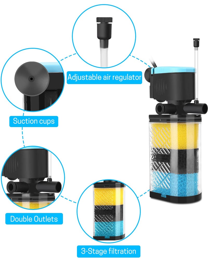 AquaMiracle Aquarium Filter 3-Stage in-Tank Filter Internal Fish Tank Filter Turtle Filter for 40-70 Gallon Fish Tanks with Dual Water Outlet & Aeration - Image 4