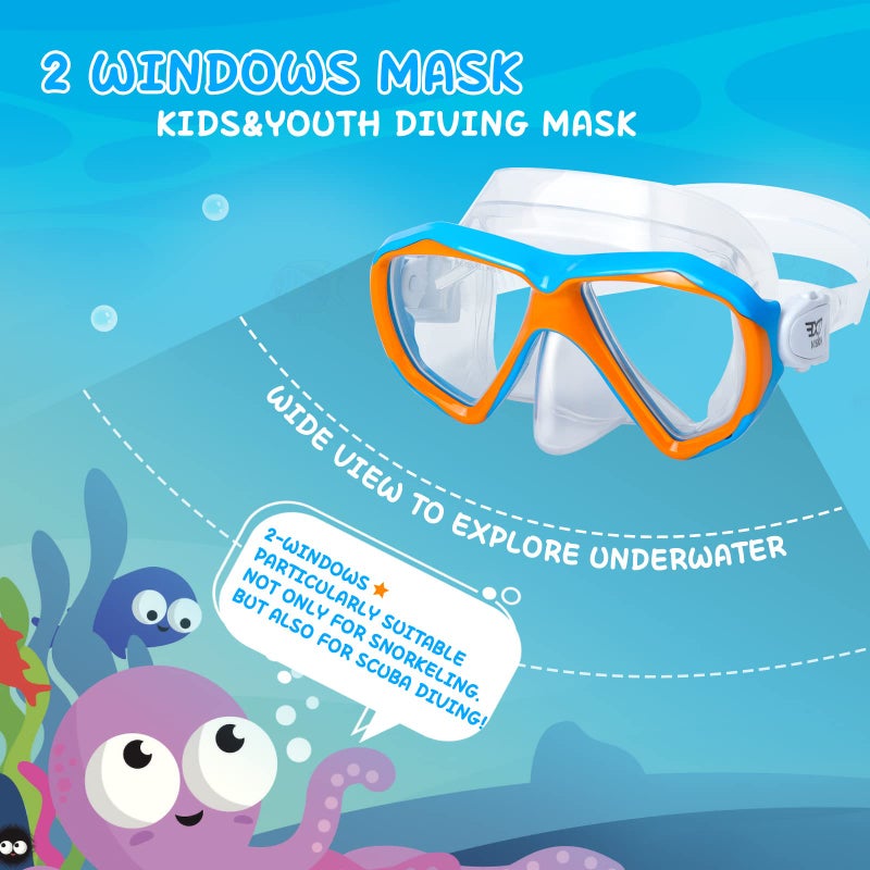 EXP VISION Kids Snorkel Diving Mask 180Â° Anti-Fog Child Swim Mask, Tempered Glass Swim Goggles with Nose Cover Anti-Leak Swim Goggles for Swimming Diving Snorkeling for 4-14 Boys Girls Youth (Orange) - Image 3