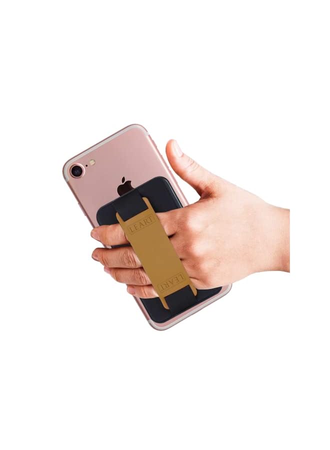 LeArt Leather Mobile Phone Grip with Strap - Phone Grip Card Holder, Secure Stick on Wallet for all mobile phones (Mustard) - Image 2