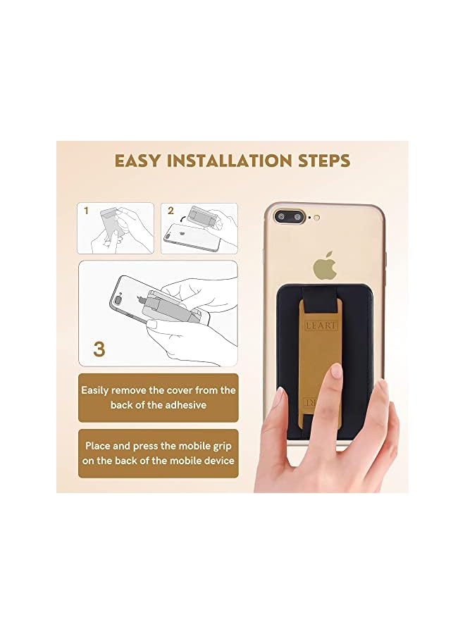 LeArt Leather Mobile Phone Grip with Strap - Phone Grip Card Holder, Secure Stick on Wallet for all mobile phones (Mustard) - Image 3