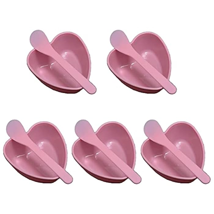 lasenersm 5 Sets Plastic Heart Shaped Facial Mask Mixing Bowl with Stirring Spatula Facemask Bowl Mud Mask Mixing Bowl DIY Skin Care Mixing Tool Kit for Lady Women Home Beauty Salon Use, Pink - Image 1