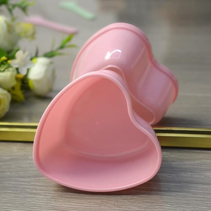 lasenersm 5 Sets Plastic Heart Shaped Facial Mask Mixing Bowl with Stirring Spatula Facemask Bowl Mud Mask Mixing Bowl DIY Skin Care Mixing Tool Kit for Lady Women Home Beauty Salon Use, Pink - Image 4