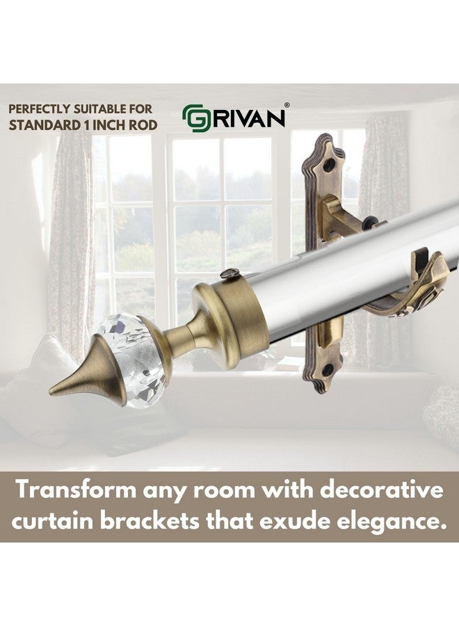 GRIVAN GRIVAN Aluminium Single Diamond Curtain Brackets Parda Holders with Jaguar Support Fittings 1 Inch Rod Pocket Finials Designer Door and Window (Antique Pair of 4) - Image 5
