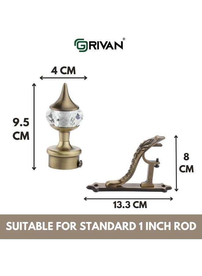 GRIVAN GRIVAN Aluminium Single Diamond Curtain Brackets Parda Holders with Jaguar Support Fittings 1 Inch Rod Pocket Finials Designer Door and Window (Antique Pair of 4) - Image 4