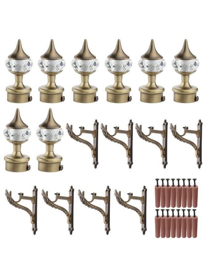 GRIVAN GRIVAN Aluminium Single Diamond Curtain Brackets Parda Holders with Jaguar Support Fittings 1 Inch Rod Pocket Finials Designer Door and Window (Antique Pair of 4) - Image 1
