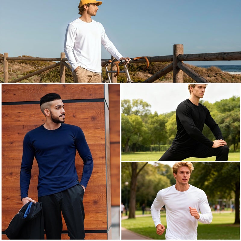 AJGAI Long Sleeve Shirts for Men, Lightweight Crew Neck Basic Tees Shirtsï¼ŒSoft Plain Slim Fit Stretch T-Shirts Casual - Image 2
