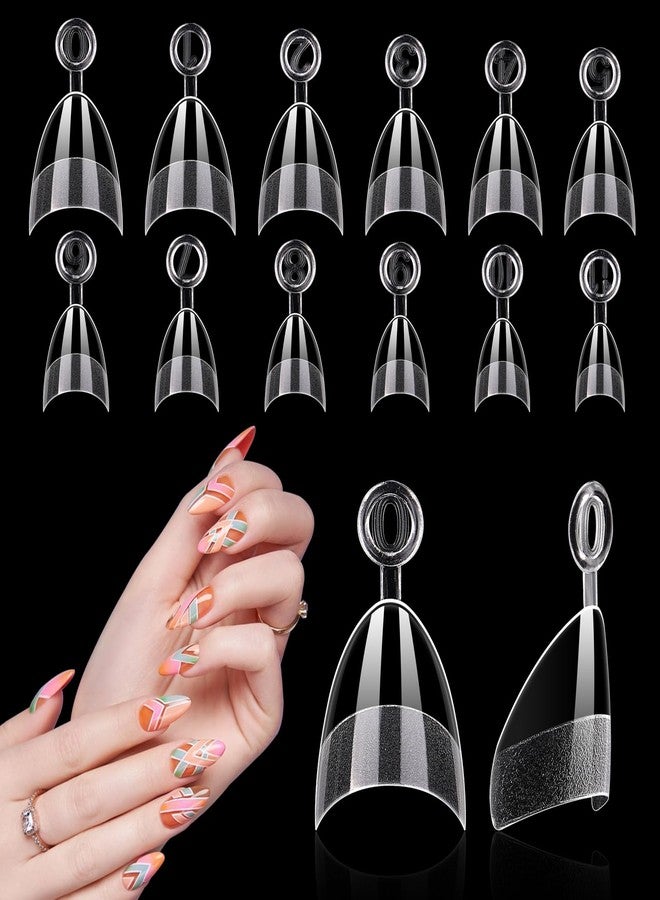 LIONVISON Short Almond Nail Tips Half Cover, 600PCS Extra Short Almond Soft Gel Nail Tips, Pre-shaped Clear False Nails with Handles for Acrylic Nail Salon with Box 12 Sizes - Image 1