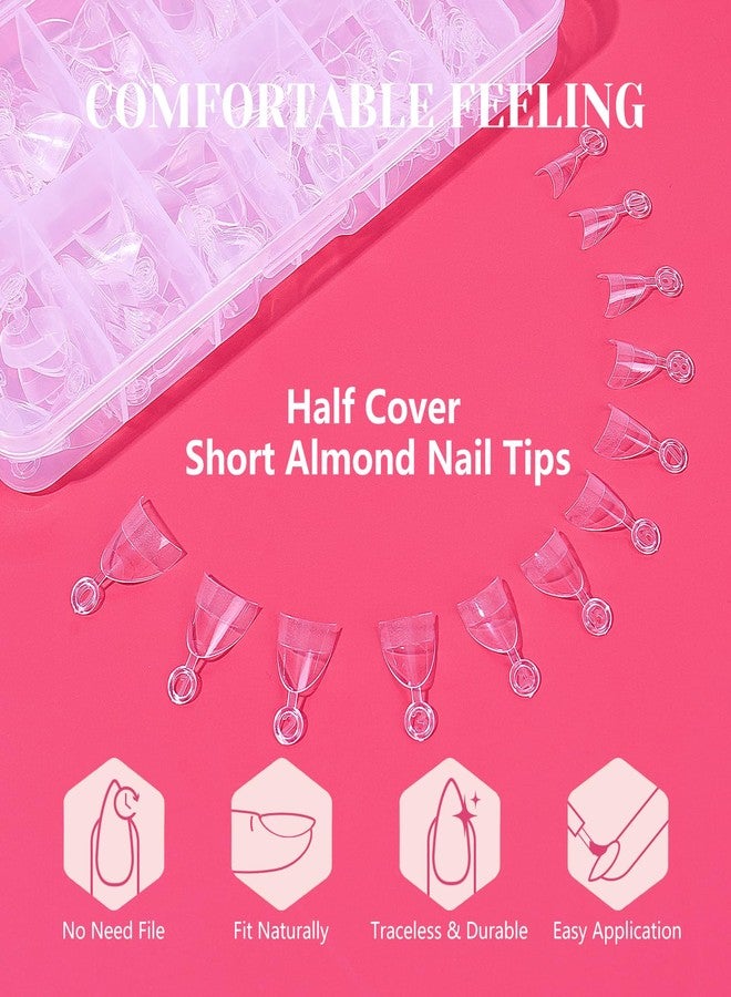 LIONVISON Short Almond Nail Tips Half Cover, 600PCS Extra Short Almond Soft Gel Nail Tips, Pre-shaped Clear False Nails with Handles for Acrylic Nail Salon with Box 12 Sizes - Image 5