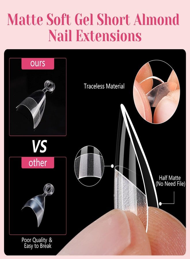 LIONVISON Short Almond Nail Tips Half Cover, 600PCS Extra Short Almond Soft Gel Nail Tips, Pre-shaped Clear False Nails with Handles for Acrylic Nail Salon with Box 12 Sizes - Image 2