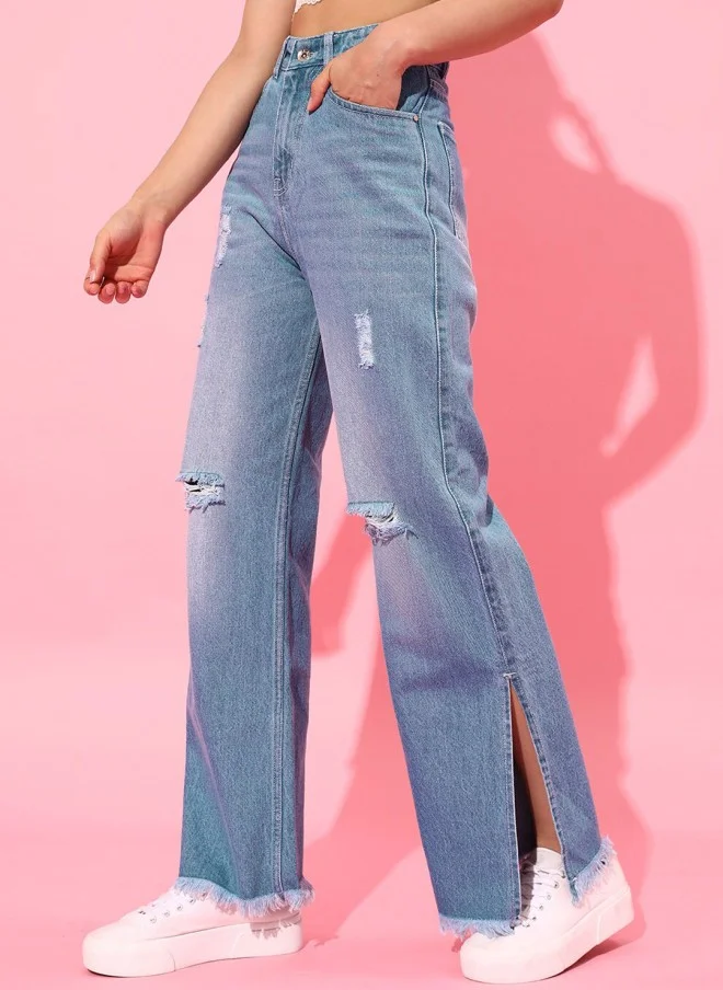 STREET 9 Gorgeous Blue High-Rise Flared Fit Cropped Jeans for Women