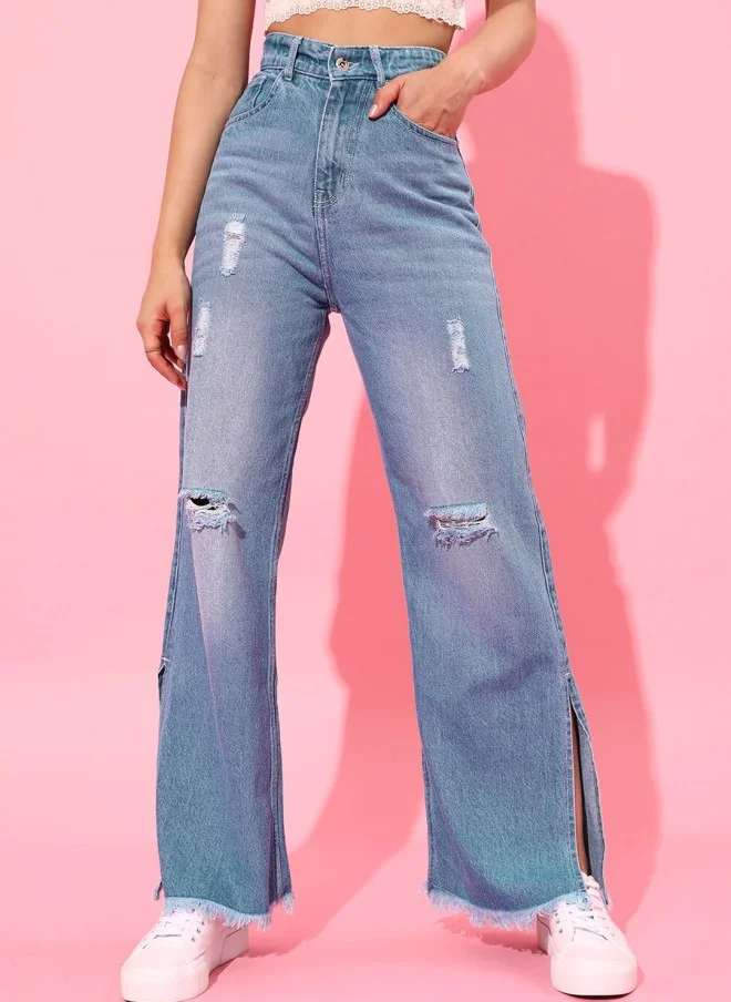 STREET 9 Gorgeous Blue High-Rise Flared Fit Cropped Jeans for Women