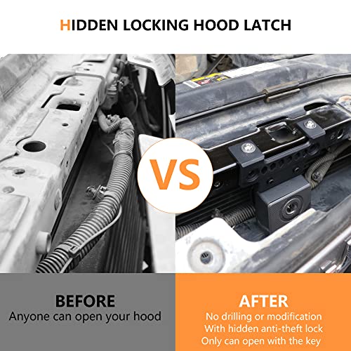 RERPRO قفل غطاء محرك RERPRO JK لسيارة جيب رانجلر JK JKU Unlimited من 2007-2018، قفل أمان مخفي ضد السرقة، قطعة واحدة باللون الأسود مع مفتاحين - Image 2