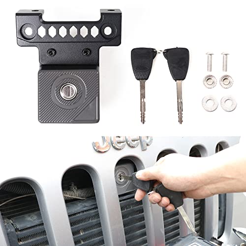 RERPRO قفل غطاء محرك RERPRO JK لسيارة جيب رانجلر JK JKU Unlimited من 2007-2018، قفل أمان مخفي ضد السرقة، قطعة واحدة باللون الأسود مع مفتاحين - Image 1