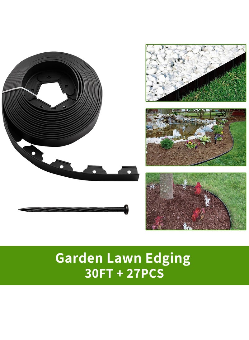 Barakah 30FT Landscape Edging Border Kit No Dig Garden Edging Border Paver Edging 2 Inch Tall Border Lawn Edging Roll for Landscaping Lawn Flower Beds Grass Yard with 27 Anchoring Spikes Black - Image 2