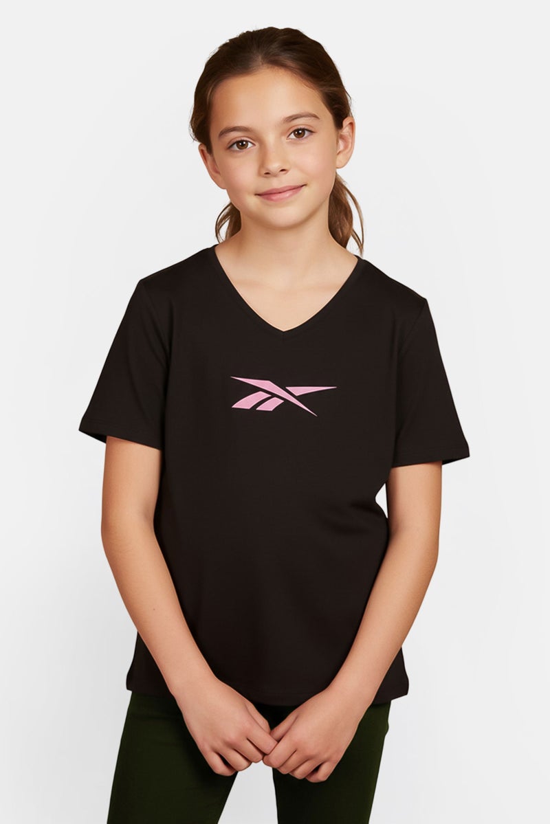 Reebok Kids Girl V Neck Short Sleeve Outdoor T-Shirt, Black - Image 1