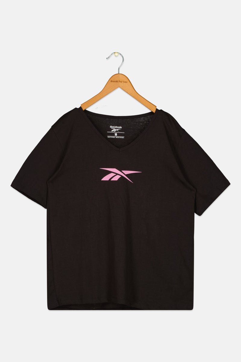 Reebok Kids Girl V Neck Short Sleeve Outdoor T-Shirt, Black - Image 2