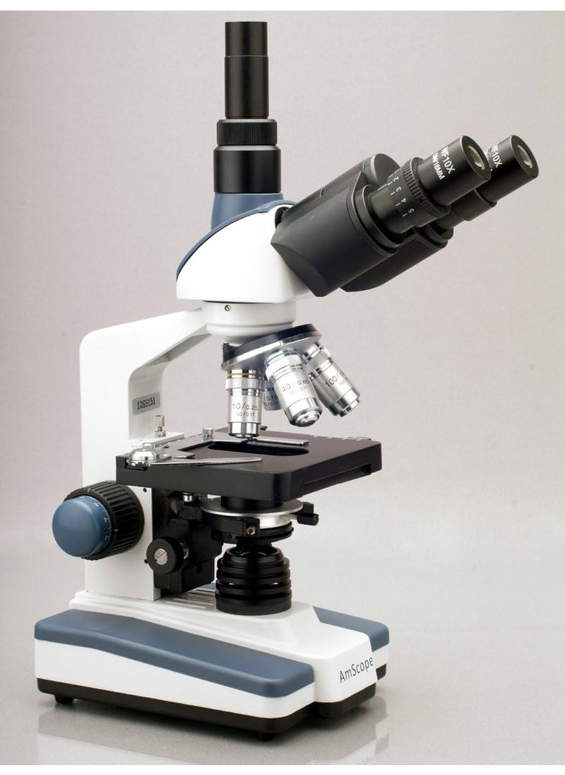 AmScope AmScope T120B5M Digital Professional Siedentopf Trinocular Compound Microscope 40X2000X Magnification WF10x and WF20x Eyepieces Brightfield LED Illumination Abbe Condenser with Iris Diaphragm DoubleLayer Mechanical Stage 100240VAC Includes 5MP Camera with Reduction Lens and Software  - Image 4