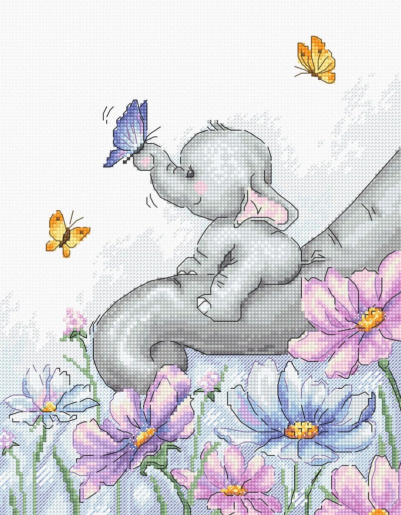 Luca-S Cross Stitch Kit Elephant with Butterfly - Image 1