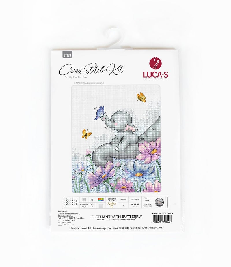 Luca-S Cross Stitch Kit Elephant with Butterfly - Image 2
