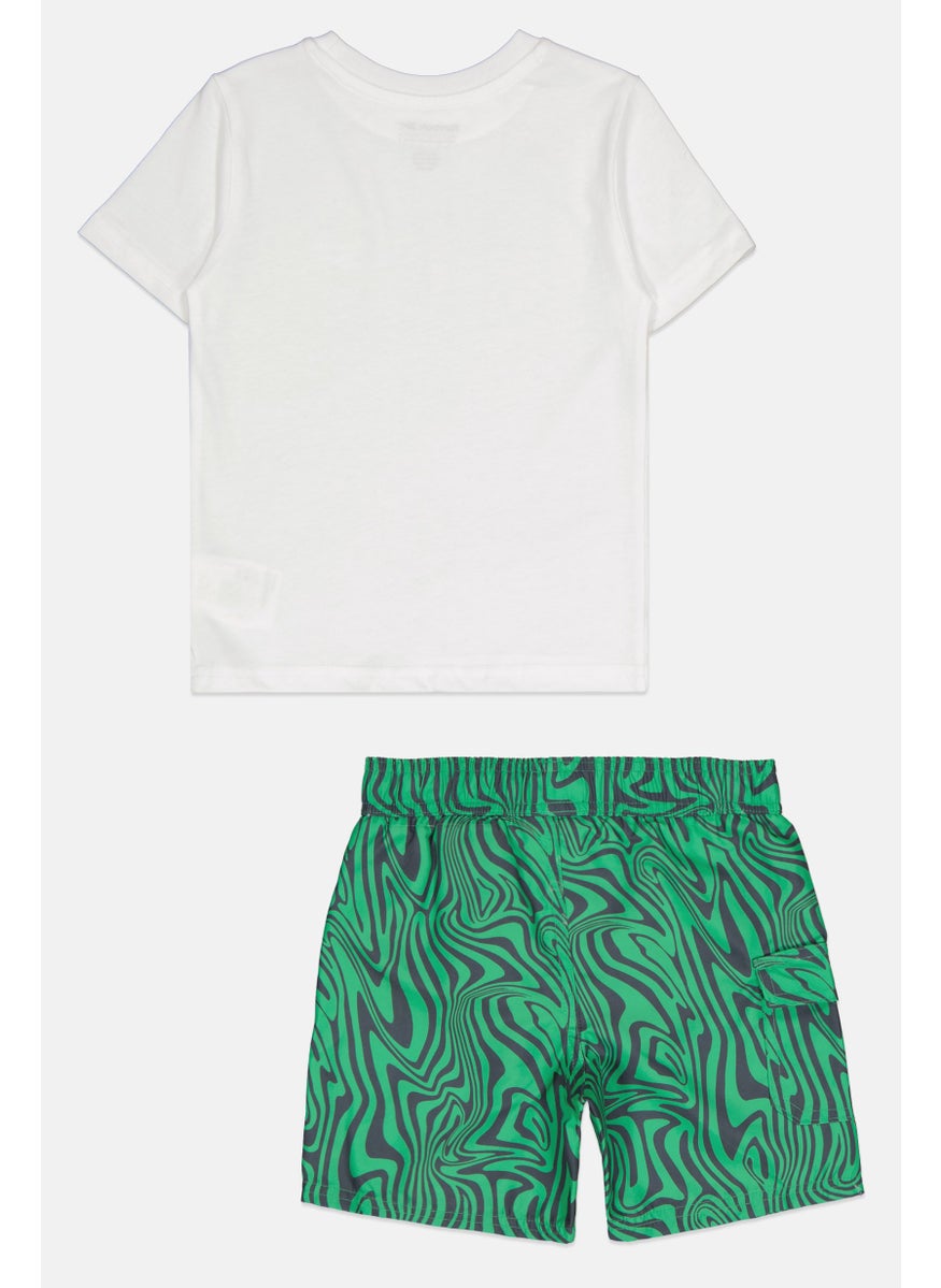 Reebok Kids Boy 2 Pcs Graphic Print T-Shirt And Shorts Set, White/Green  - Image 2
