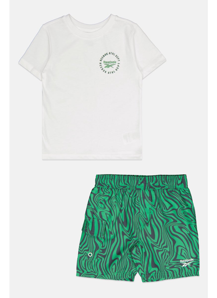 Reebok Kids Boy 2 Pcs Graphic Print T-Shirt And Shorts Set, White/Green  - Image 1
