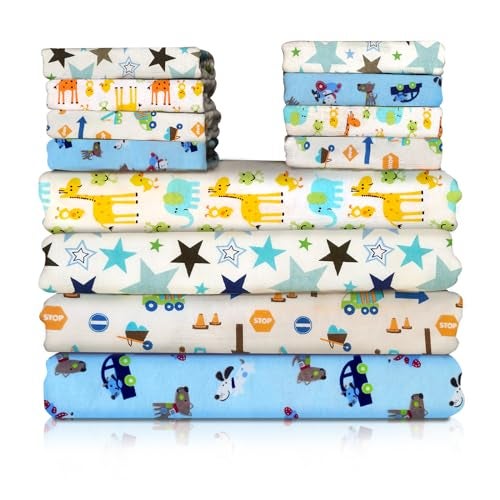 Omilion Receiving Blanket for Baby – 4 Pack – 30 inch x 30 inch – 100% Flannel Cotton - Mixed Patterned Designs – Includes Infant Washcloth 30 Pack - Image 1