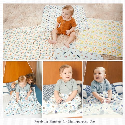 Omilion Receiving Blanket for Baby – 4 Pack – 30 inch x 30 inch – 100% Flannel Cotton - Mixed Patterned Designs – Includes Infant Washcloth 30 Pack - Image 4