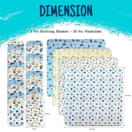 Omilion Receiving Blanket for Baby – 4 Pack – 30 inch x 30 inch – 100% Flannel Cotton - Mixed Patterned Designs – Includes Infant Washcloth 30 Pack - Image 3
