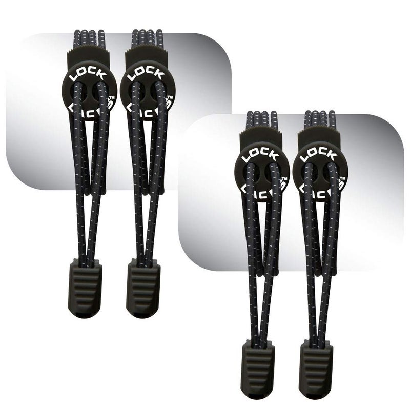 Lock Laces No-Tie Elastic Shoelaces (2-Pack) â€“ One Size Fits All â€“ Original Elastic Lacing Solution for Sneakers, Running & Athletic Shoes (Black-Black) - Image 1