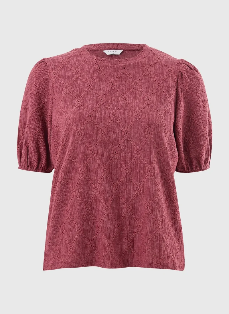 ماتلان Pink Textured Puff Sleeve Top