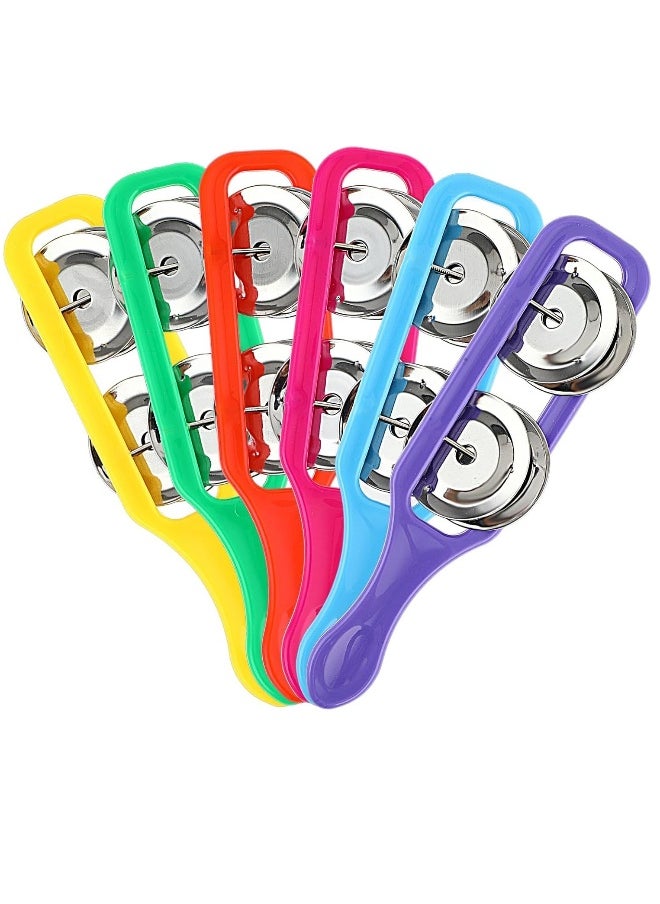 Generic 6 Pieces Cymbals for Kids Bulk Tambourine Cymbals with Plastic Handles Jingle Stick Shaker Rattle Colorful Rattle Musical Instruments Party Noise Makers for Kids Party Supplies  - Image 1