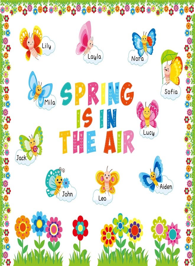 Faccito 98 Pcs Spring Bulletin Board Decorations Set, Spring is in The Air Classroom Decor, Colorful Flower Butterfly Cutouts for Bulletin Board, Seasonal School Nursery Wall Door Teacher Supplies - Image 1