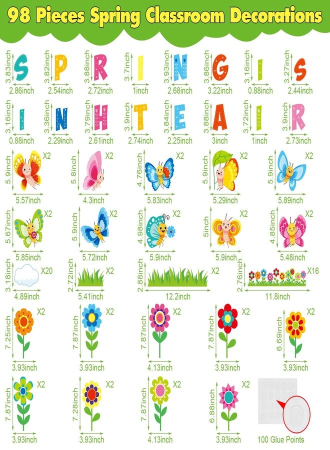 Faccito 98 Pcs Spring Bulletin Board Decorations Set, Spring is in The Air Classroom Decor, Colorful Flower Butterfly Cutouts for Bulletin Board, Seasonal School Nursery Wall Door Teacher Supplies - Image 2
