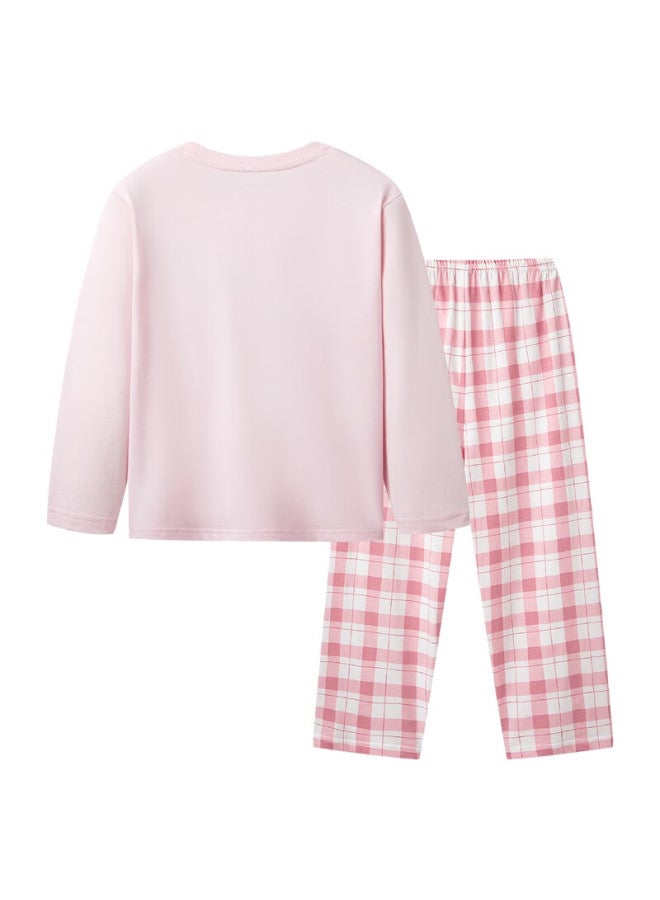 THREEGUN طقم ملابس منزلية للأطفال من ثريغون قطن ناعم بأكمام طويلة وسروال طويل، وردي فاتح 160 - Image 2