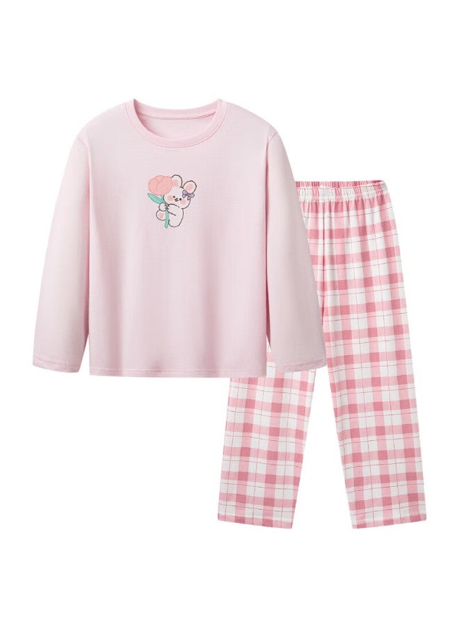 THREEGUN طقم ملابس منزلية للأطفال من ثريغون قطن ناعم بأكمام طويلة وسروال طويل، وردي فاتح 160 - Image 1