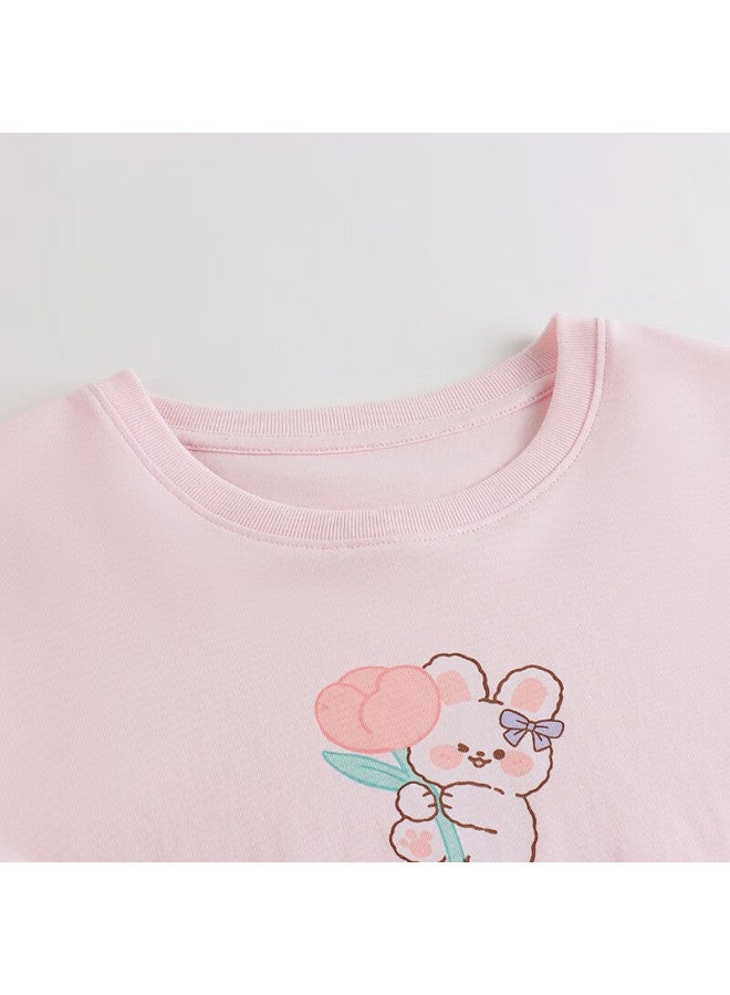 THREEGUN طقم ملابس منزلية للأطفال من ثريغون قطن ناعم بأكمام طويلة وسروال طويل، وردي فاتح 160 - Image 3