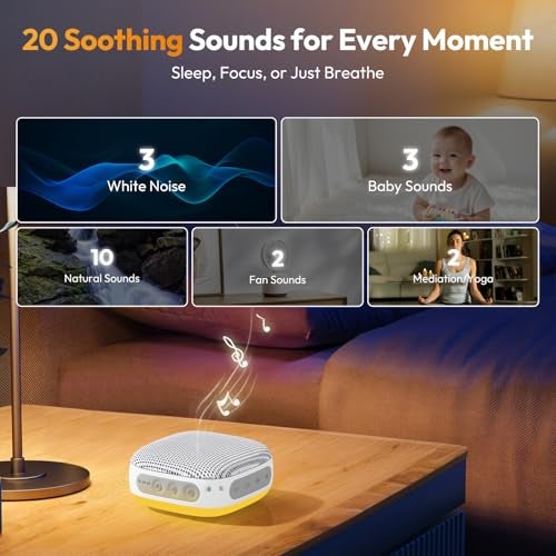 HOMEBEST Portable Sound Machine for Travel, White Noise Sound Machine for Sleeping, 52-Hour Lasting Mini Noise Machine with 21 Quality Non-looping Sounds, Headphone Jack, Memory, Timer for Adults,Hotel (White) - Image 5