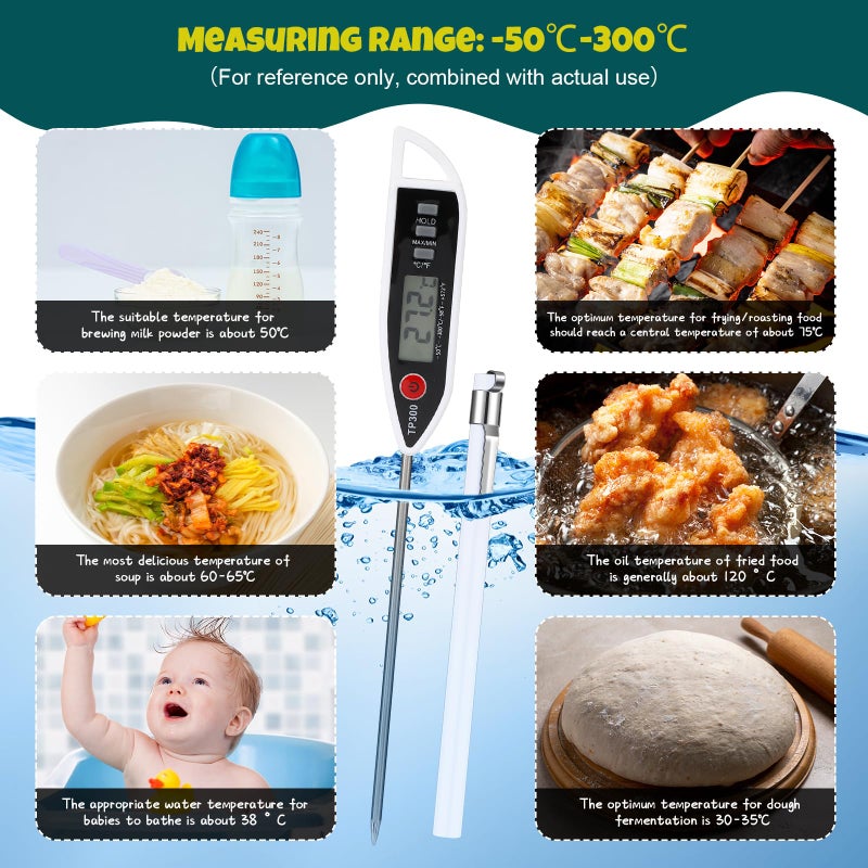 Copkim 6 Set Waterproof Food Thermometer for Water, Liquid, Candle and Cooking Digital Meat Thermometer with Long Probe Instant Read for Kitchen BBQ Grill Candy (White) - Image 5