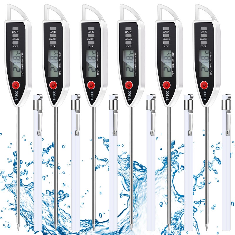 Copkim 6 Set Waterproof Food Thermometer for Water, Liquid, Candle and Cooking Digital Meat Thermometer with Long Probe Instant Read for Kitchen BBQ Grill Candy (White) - Image 1