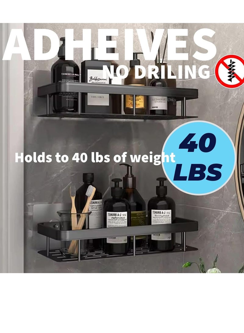 Flushrenic Shower Caddies,Aluminum Shower Shelves,No Drill Bathroom Shower Organizers, Wall Mounted,with 4 Pcs Removable Hooks,for Rustproof Bath Storage Basket for Bathroom, Toilet, Kitchen (black) - Image 4