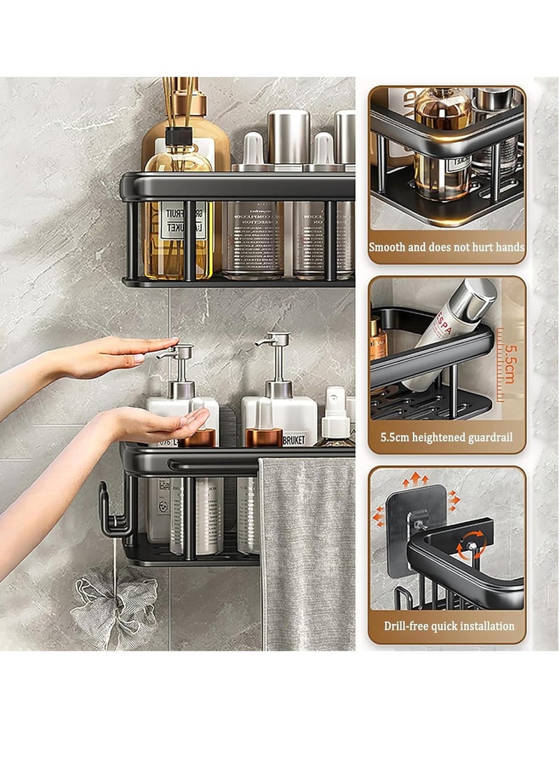 Flushrenic Shower Caddies,Aluminum Shower Shelves,No Drill Bathroom Shower Organizers, Wall Mounted,with 4 Pcs Removable Hooks,for Rustproof Bath Storage Basket for Bathroom, Toilet, Kitchen (black) - Image 5
