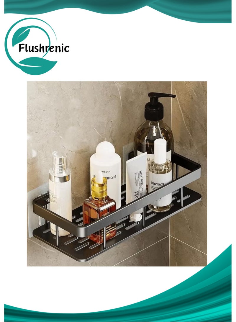 Flushrenic Shower Caddies,Aluminum Shower Shelves,No Drill Bathroom Shower Organizers, Wall Mounted,with 4 Pcs Removable Hooks,for Rustproof Bath Storage Basket for Bathroom, Toilet, Kitchen (black) - Image 1