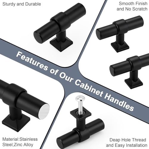 knobelite 30 Pack Matte Black Cabinet Knobs, Single Hole Cabinet Handles for Kitchen Bathroom, Stainless Steel T Bar Knob for Dressers Cabinets - Image 5