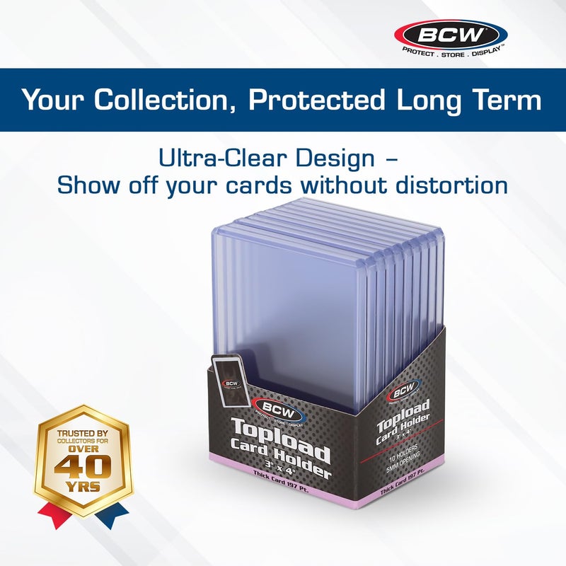 BCW 197 PT. Thick Card Topload Holder - Pack of 10 | Durable Rigid PVC Toploader | Toploaders for Memorabilia, Jersey, Patch, and Relic Cards | Ideal for Collectors and Hobbyists - Image 1
