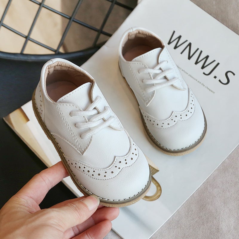 Boys'' Leather Shoes British Style 2024 Spring Soft-Soled Kidsren''s Baby Shoes Korean Style Lace-Up Little Girls'' Flats Toddler Shoes - Image 3