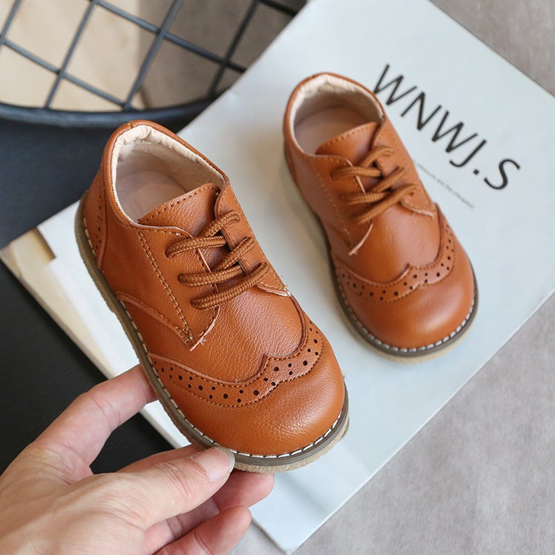 Boys'' Leather Shoes British Style 2024 Spring Soft-Soled Kidsren''s Baby Shoes Korean Style Lace-Up Little Girls'' Flats Toddler Shoes - Image 4