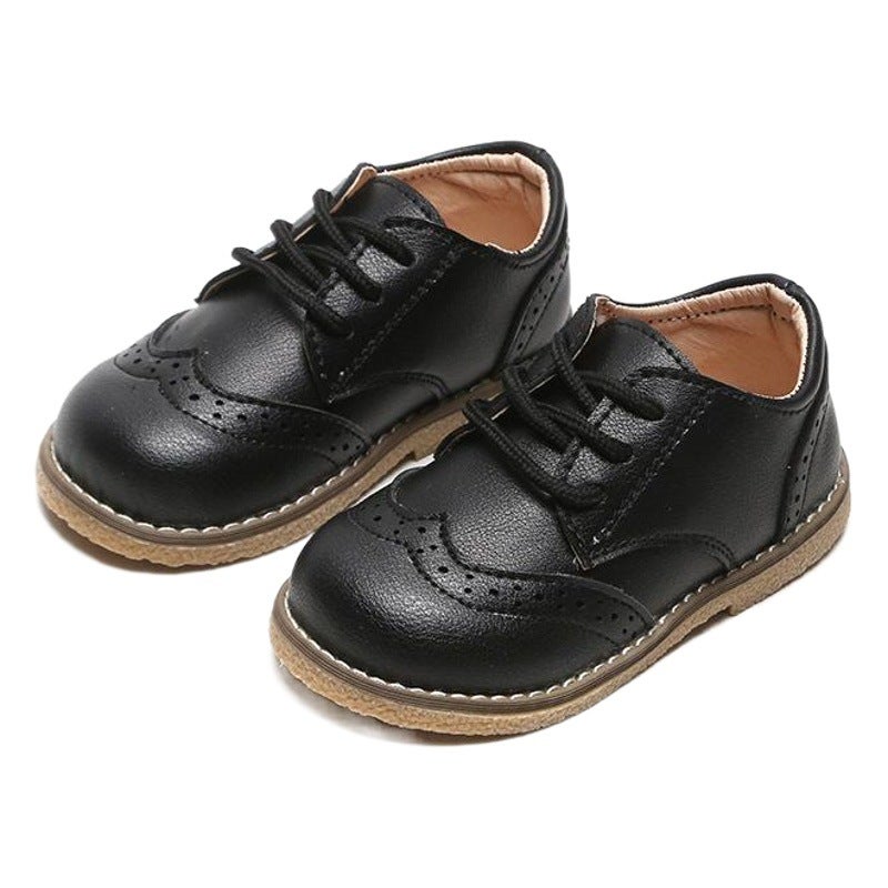 Boys'' Leather Shoes British Style 2024 Spring Soft-Soled Kidsren''s Baby Shoes Korean Style Lace-Up Little Girls'' Flats Toddler Shoes - Image 1