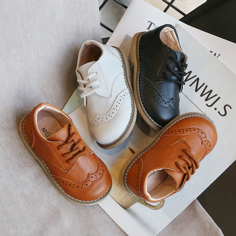 Boys'' Leather Shoes British Style 2024 Spring Soft-Soled Kidsren''s Baby Shoes Korean Style Lace-Up Little Girls'' Flats Toddler Shoes - Image 2