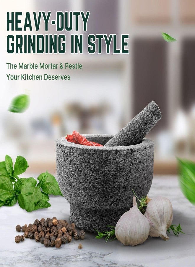 Flexzion Granite Mortar and Pestle Set, 4 Cup Large Mortar and Pestle Molcajete Bowl Stone Grinder Bowl Muddler and Bowl with Garlic Peeler and Non-Slip Mat for Guacamole, Herbs, Spices, Gray - Image 2