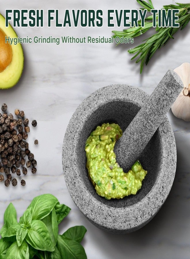 Flexzion Granite Mortar and Pestle Set, 4 Cup Large Mortar and Pestle Molcajete Bowl Stone Grinder Bowl Muddler and Bowl with Garlic Peeler and Non-Slip Mat for Guacamole, Herbs, Spices, Gray - Image 5
